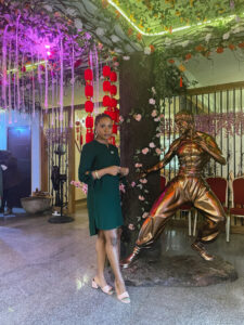 Iruoma Osonwa in a green dress at her birthday dinner in July