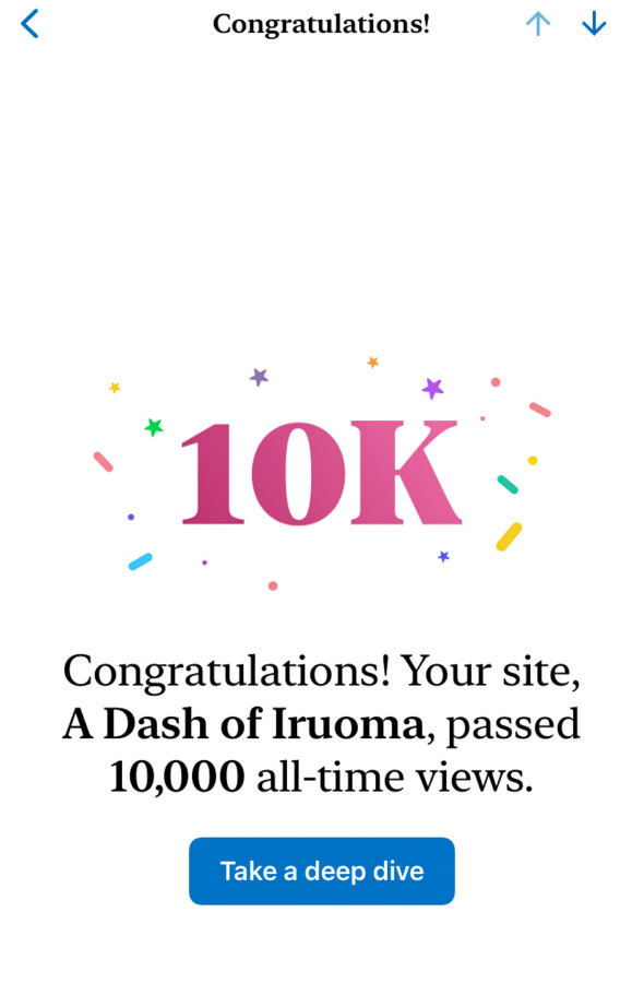 A Dash of Iruoma 10K all-time views from WordPress